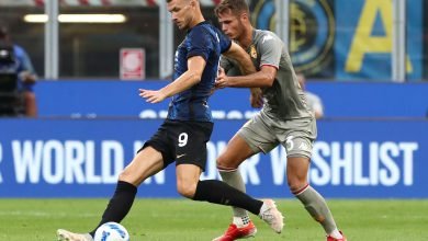 Zinho Vanheusden contro Edin Dzeko in Inter-Genoa