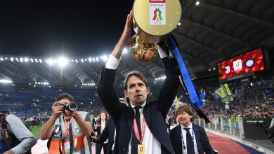Simone Inzaghi esulta dopo Juventus-Inter per la vittoria della Coppa Italia