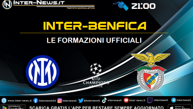 Inter-Benfica di Champions League - Le formazioni ufficiali