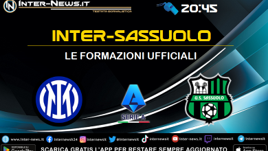 Inter-Sassuolo di Serie A - Le formazioni ufficiali