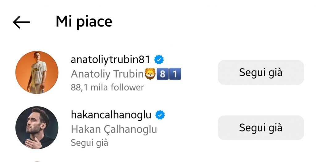 Like Trubin su Instagram