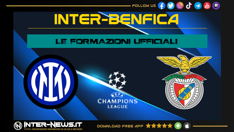 Inter-Benfica | Formazioni ufficiali Champions League